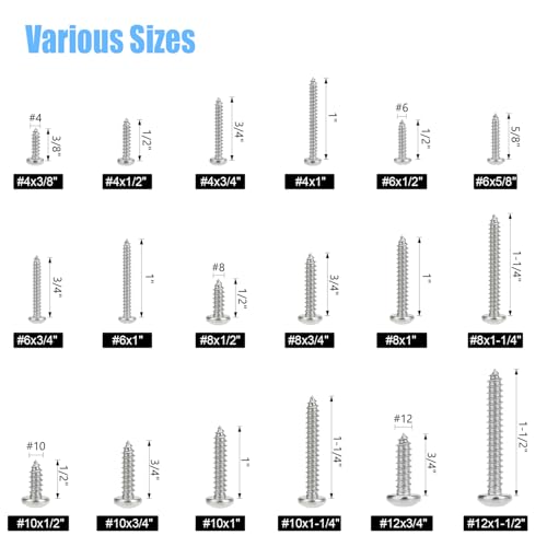 DYWISHKEY 547-Piece Assorted Wood Screws Kit, Self-Tapping, #4-#12 #4#6#8#10#12