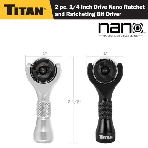 Titan 11332 2-Piece 1/4-Inch Drive x 2-1/4-Inch Swivel Head Ratchet Set Nano Bit Driver and Ratchet