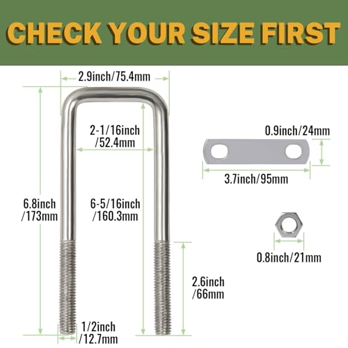 LIONMAX U Bolts 2 Inch Wide, 5 Pack, 1/2" D x 2-1/16" W x 6-5/16" L, M12 1/2x2-1/16x6-5/16