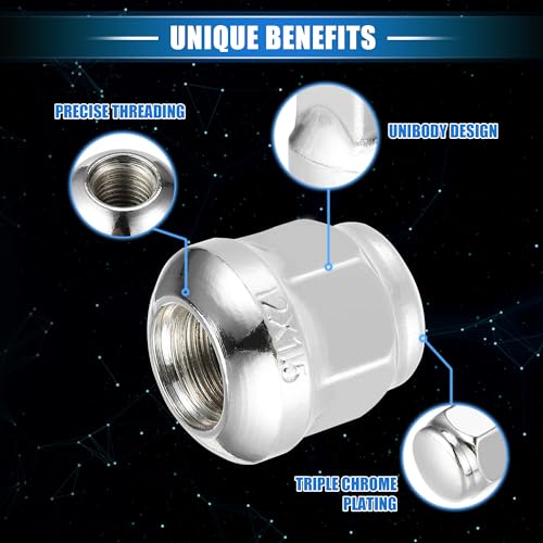 20 Pcs Wheel Lug Nuts Compatible for Honda Accord Civic, Durable Chorme Plated M12x1.5 Carbon Steel Silver Tone Tire Lugnuts 20
