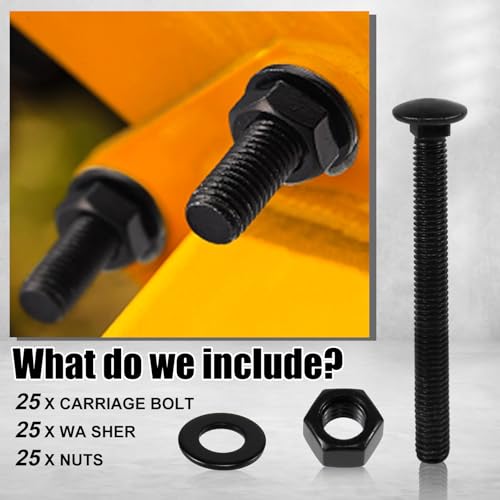 CNQLIS 3/8" x 3-1/2" Carriage Bolts Kit, 25PCS Black Carriage Bolts 3/8 x 3-1/2 Inch 25