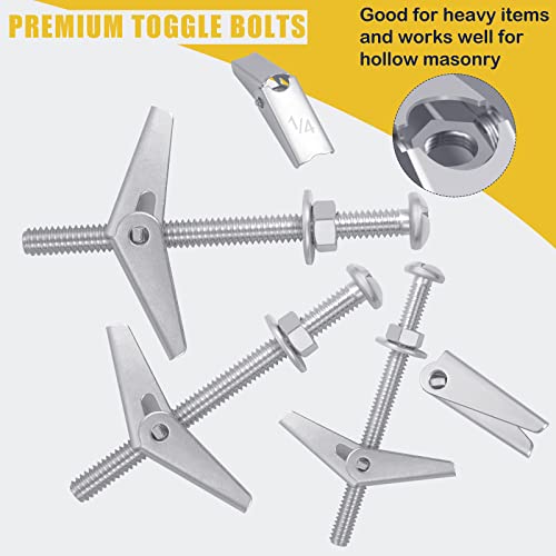 Toggle Bolts for Drywall 48pcs, 1/4 3/16 1/8 Zinc-Plated Butterfly Anchors