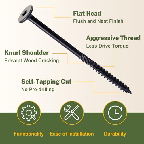 LIONMAX Structural Wood Lag Screws, #14 x 3-1/2 Inch, 100-PCS, Black #14 x 3-1/2"