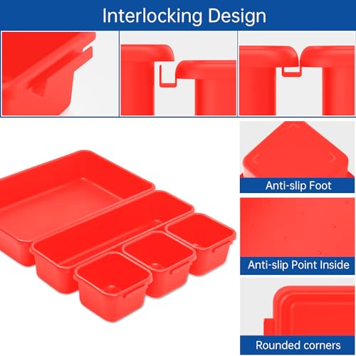 90 Pack Tool Box Organizer Tool Tray Dividers, Toolbox Drawer Organizers Storage Trays for Rolling Tool Chest, Work Bench Cabinet Bins, Parts Screw Nut Bolt Small Tools Organization - Black & Red