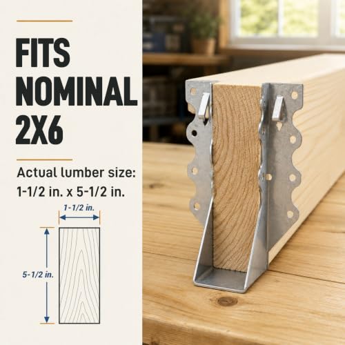 80 Pack 2x6 Joist Hangers, 20 Gauge Galvanized Wood Connectors | Fits Nominal 2 x 6 Lumber, Actual 1-1/2 x 5-1/2 in; Face-Mount Galvanized Brackets for Deck, Floor, Pergola Framing