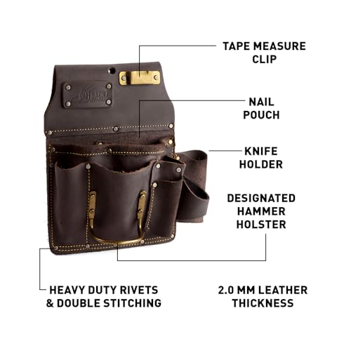 OX Tools Leather Tool Pouch Set & Pro Tuff Carbon Carpenter Pencil – Heavy-Duty Multi-Pocket Belt Pouches with Reinforced Stitching Plus Mechanical Pencil with Leads, Holder & Sharpener