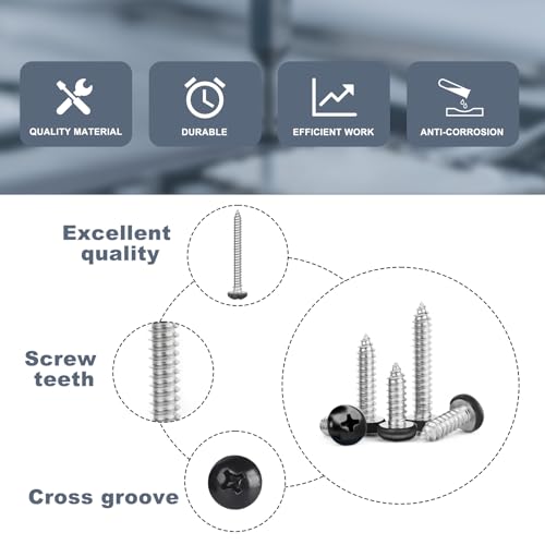 QISHENG 365 PCS #6#8#10 Black Painted Phillips Pan Head Wood Screws Assortment Set, Stainless Steel 304 Fastener Kit for Cabinetry & Woodworking #6#8#10 Set