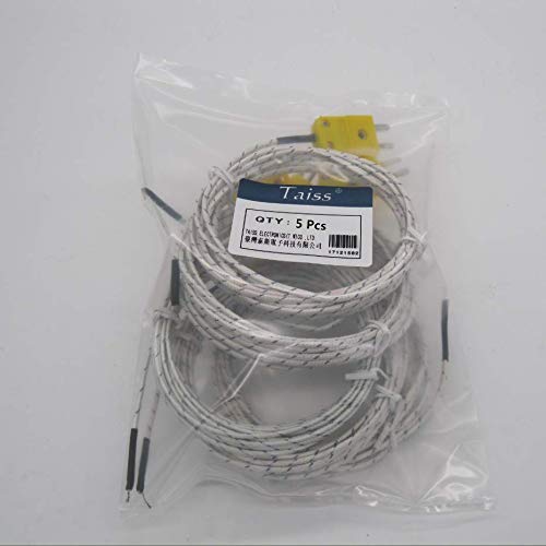 Taiss/5pcs K-Type Thermocouple Temperature Sensor, Measuring Range -50~350°C; Cable length: 3 meters