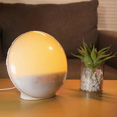 Dekala Sunrise Alarm Clocks for Bedrooms, Wake Up Light with Sunrise Simulation, Clock Radio Dual Alarms & Natural Sounds, Snooze & Sleep Aid, FM Radio, 7 Colors Night Light Classic Version