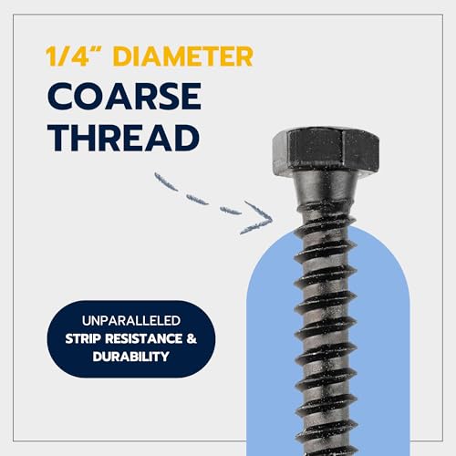 1/4 x 1-1/2 (100 Pack) Lag Screw Kit, 100 Screws and 100 Washers, Ceramic Black Ruspert Coating for Exterior Use, Meets ASTM A307 and ASME B18.2.1, Industrial/Commerical Grade by Makers Bolt 1/4 x 1-1/2