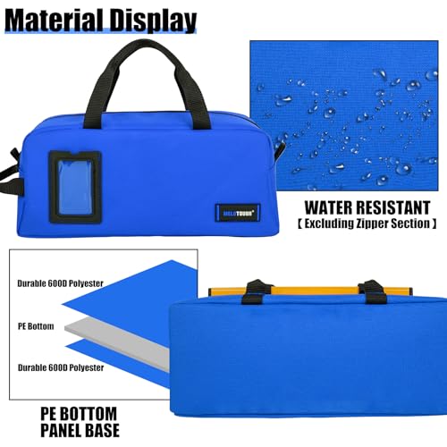 MELOTOUGH 16 Inch Tool Bag Canvas Tool Tote Bags with Zipper Heavy Duty Portable Tool Bag Organizer for Electrician,Plumbing,Technician,HVAC (Black+Blue+Grey)