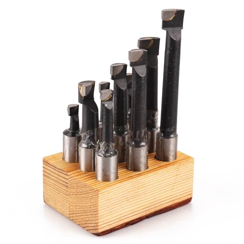 9-Piece 1/2" Boring Bar Set - C6 Carbide Tipped Lathe Tools Kit for Metal Turning, Drilling, Milling (Includes Base) 1/2 in