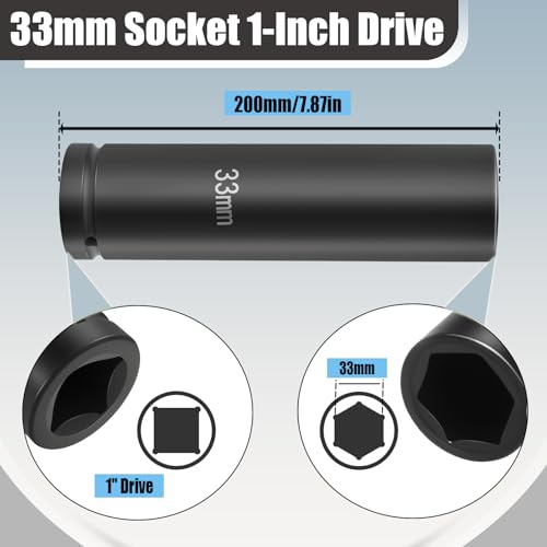 1 Inch Driver 33mm Deep Impact Socket, 8" Extra Long, 6 Point Cr-Mo