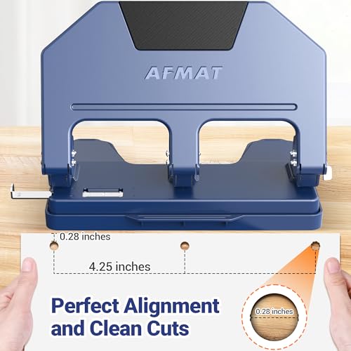 AFMAT 3 Hole Punch, 9/32" Holes, 40-Sheet 3 Hole Puncher for Binder, 50% Reduced Effort, Metal Heavy Duty Three Hole Punch w/ 10,000+ Uses, Bulit-in S.S. Paper Guide, Large Chip Tray, Blue, HPX3 40-Sheet Capacity