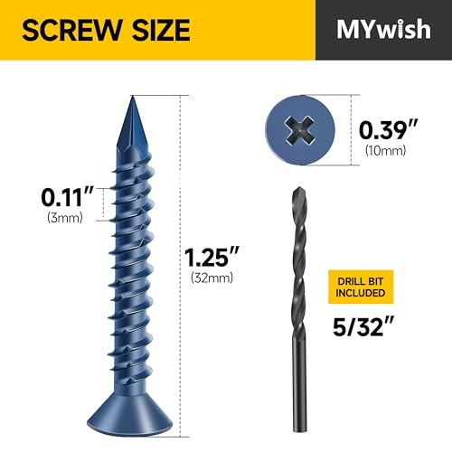 Mywish (10Sets) 3/8" x 2-1/2" Hex Head Lag Bolts & 30Pcs Concrete Screws 3/16 x 1-1/4 Masonry Anchor with Drill Bit, Flat Phillips Head Stucco, Heavy Duty Lag Screws with Washers