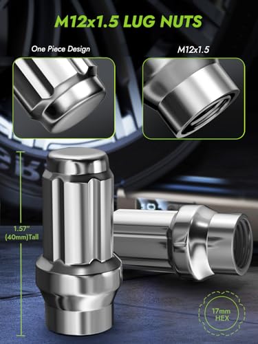 AUTOPTIM M12x1.5 Extended Lug Nuts - 24Pcs 6 Spline Chrome Nuts with Socket M12x1.5(Extended) 24 Pcs