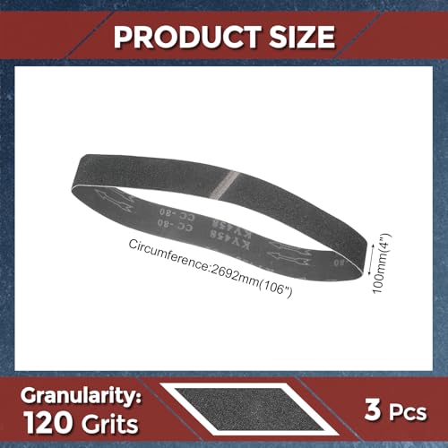 Sanding Belts 4 x 106 Inch 120 Grit Silicon Carbide 3 Pack 4 x 106 inch(120 Grits)