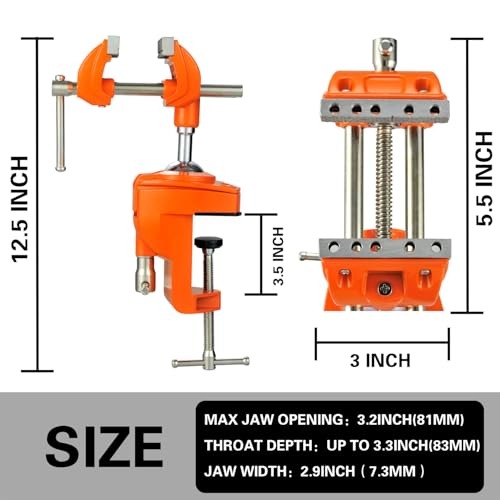MAXMAN Clamp Bench Vise, 360° Cast Steel Swivel Base, Woodworking for DIY Orange