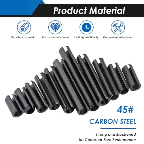 440Pcs Roll Pin Assortment Kit - Slotted Spring Pins Steel Split Expansion Pin 13 Sizes M1.5 M2 M2.5 M3 M4 M5 M6 for Home Improvement Automotive Repair