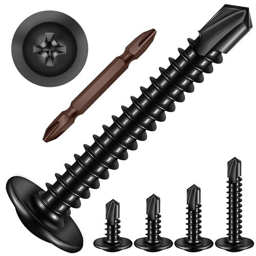 100Pcs 10 x 1 Stainless Steel Flat Head Socket Cap Self Drilling Screw & 155Pcs #10 Self Tapping Screws for Metal, Black 410 Stainless Steel Truss Head Sheet Metal Screws, Self Drilling Screws
