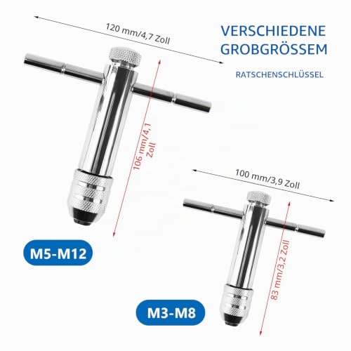 Set of 2 tool holders for taps, adjustable tool holder, tap wrench for M3-M8/M5-M12 taps, material alloy steel thread cutter holder