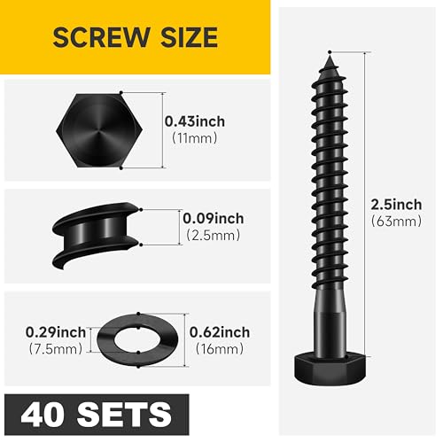 Mywish (40Sets) 1/4" x 2-1/2" Hex Head Lag Bolts & 109Pcs 1/4" Hex Head Lag Screws Assortment Kit, Heavy Duty Lag Bolts with Washers, 304 Stainless Steel Bolts 18-8, 5-Size Wood Screws for Outdoor
