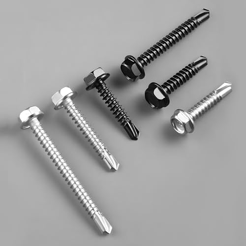 #10 x 3/4 Inch Self Drilling Screws, (493pcs) 3 lbs Black Self Tapping Screws for Metal, 410 Stainless Steel Hex Washer Head Sheet Metal Screw #10x3/4" Black 3lb Per Box