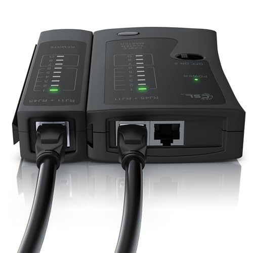 CSL - Network Tester - Network Cable Tester - for RJ45 and RJ11/12 (25)/14 Cable - Patch Cable Tester - LAN Network Cable Tester - 2 Speeds - Test LEDs for Precise Testing