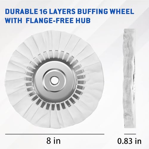 8" Fine White Airway Buffing Wheel with 5/8" Arbor Hub & 5-Color Polishing Compound Set, Complete Final Mirror Finish Polishing Kit for Aluminum Truck Wheels, Rims, Chrome, Stainless Steel