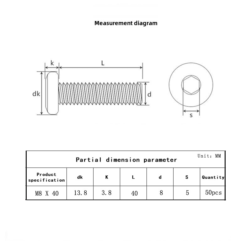 Metuja M8-1.25 x 40mm,50-Pack Black Flat Head Hex Socket Cap Screw Bolts,304 Stainless Steel,Fully Threaded M8 Bolts,Metric Fasteners for Furniture M8-1.25x40mm 50