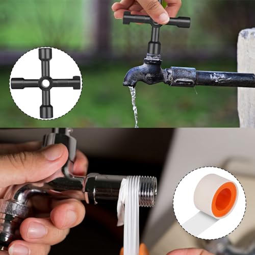Water Meter Key 28 Inch Shut Off Tool - 4-Way Multifunctional Key and Seal Tape for Opening and Closing Meters or Valves