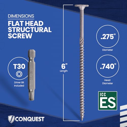 Conquest Structural Wood Screws 0.275" x 6" 50 0.275" x 6"