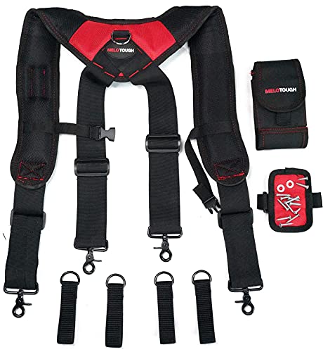 MELOTOUGH 2 Pack Tool Holster Cordless Drill Holster Tool Hook Single + 1 Pack Magnetic Suspenders Tool Belt Suspenders with Large Moveable Phone Holder