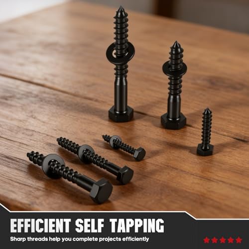 (25 Sets) 1/2" x 3" Hex Head Lag Screws, Heavy Duty Lag Bolts with Washers, Black Zinc Plated Furniture Screws for Fence, Furniture Installation & Wood Construction 1/2x3in 25pcs
