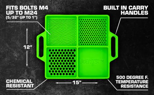 Boltster Flexible Silicone Tool Tray, Non Slip Organizer for Bolts, Screws, Fasteners and Parts, Heat and Chemical Resistant, for Garage, Automotive, Workshop & DIY - Green