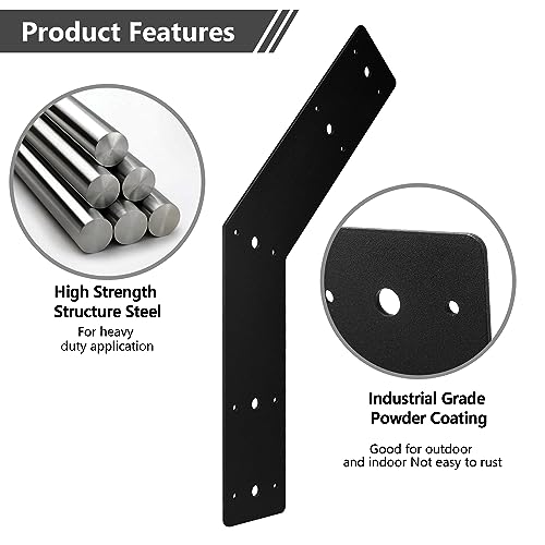 Sihnman 135 Degree Angle Bracket (2 pc) Powder Coated 3mm Structure Steel Plate for Pergola, Truss, and Frame as Joining Plate, Mending Plate, Gable Plate, and Corner Bracket.,black (135angleplate)