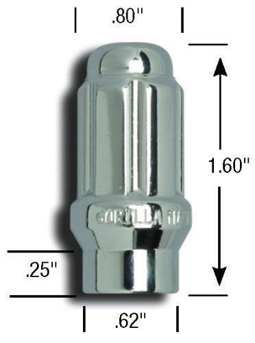 Gorilla Automotive 21133ET Extended Thread Small Diameter Lug Nut – 12-Millimeter by 1.5 Thread Size – Pack of 20 12 Millimeter x 1.50