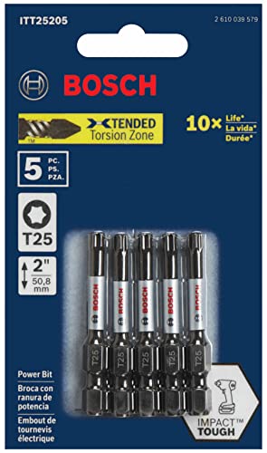 Deck Plus 48402 Wood Screws #10 x 2-1/2'', Green, 5lb Box & Bosch ITT25205 5-Pack 2 in. Torx #25 Impact Tough Screwdriving Power Bits #10 x 2-1/2" Deck Screws + 5-Pack 2 In.Power Bits
