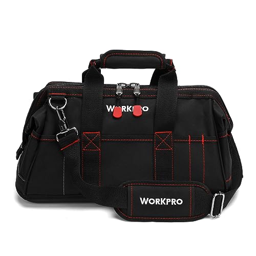 WORKPRO 16-inch Close Top Wide Mouth Tool Storage Bag with Water Proof Rubber Base, W081022A, 16" & YIYITOOLS Claw Hammer With fiberglass Handle – 16-oz, Red and Black (YY-1-003)