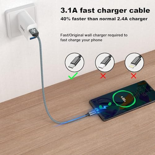 Gianac USB Type C Cable, 2 Pack 2 m + 2 m, 3 A USB C Charging Cable and Data Cable Nylon Braided Fast Charge Sync Fast Charging Cable for Samsung S10/S9/S8+, Huawei P30/P20/P10, Google Pixel, Xperia XZ | USB A to USB C Fast Charging Cable for iPhone 17...