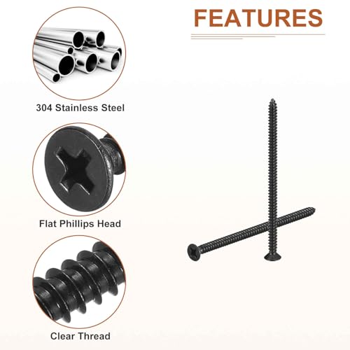 DTGN 100Pcs #12x4 Flat Head Wood Screws, 304 Stainless Steel Phillips Self Tapping Screws - Good for Woodworking, Furniture - Black #12x4" 100
