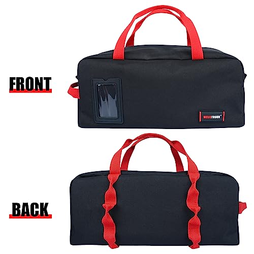 MELOTOUGH 16 Inch Tool Bag Canvas Tool Tote Bags with Zipper Heavy Duty Portable Tool Bag Organizer for Electrician,Plumbing,Technician,HVAC (Black&Red&Grey)