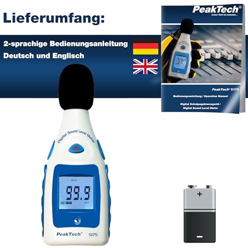 PeakTech P 5175 Digital Sound Level Meter 30-130 dB in A-Rating 1/2 Inch Microphone, Class 2, Noise Measurement, Pack of 1 Single