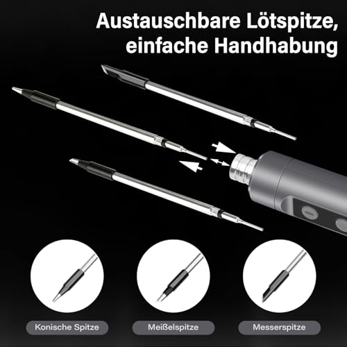 Battery Soldering Iron Set with Stand and LCD Display, Mini Soldering Iron Battery, Adjustable Temperature 180-450°C, 3 Soldering Tips, USB Soldering Station, Suitable for Repair Circuit Boards, Welding Repairs - Grey Gray