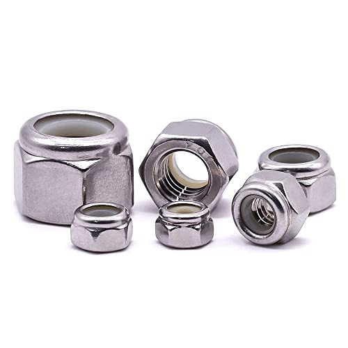 1/4"-20 Nylon Lock Nuts, 304 Stainless Steel (18-8) Hex Insert Locknuts, UNC Coarse Thread, Anti-Vibration for Automotive & Home Repair, 200 Pack 1/4"-20