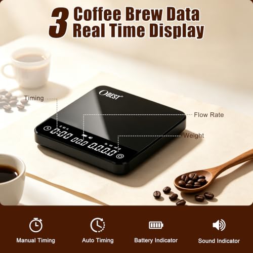 Mini Coffee Scale with Timer,Rechargeable Espresso Scale,2kg/0.1g Accurate Scale for Pour Over & Espresso Coffee,Portable Digital Kitchen Scale with Automatic Timing