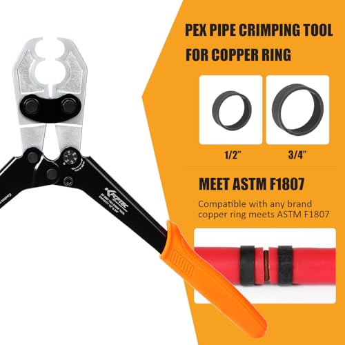 KF CPTEC PEX Crimping Tool, 1/2 & 3/4-Inch Copper Ring Crimper, ASTM F1807