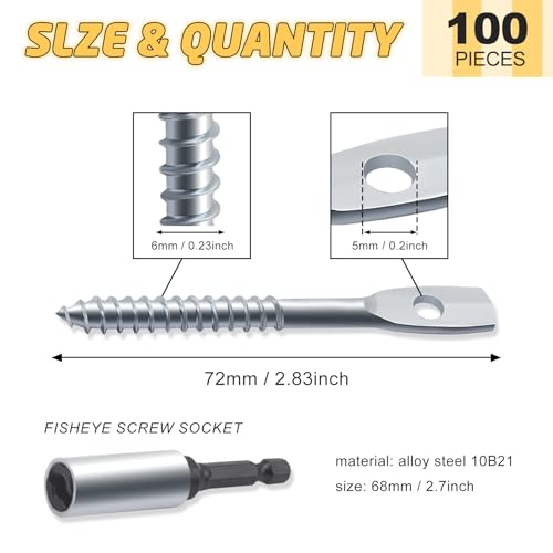 100Pack Eye Lag Screws 2" Eye Lag Screw for Wood Zinc Plated Carbon Steel Eye Lag Wood Screws Drop Ceiling with Attaching Hanger Wire to Joists with 1Pcs Eye Lag Driver 101Set Screw-101Pack