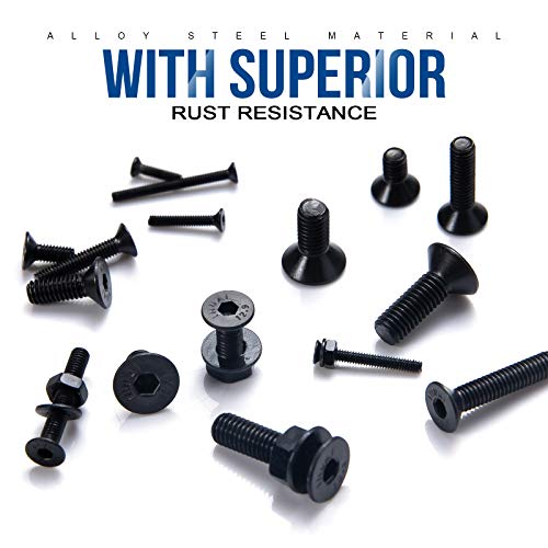 NINDEJIN M2 M3 M4 M5 Carbon Steel Hex Socket Head Cap Screw Bolts & Flat Washers & Nuts Assortment Kit (Socket Head + Flat Head)