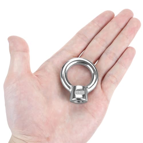 QWORK Lifting Eye Nut, 20 Pack, 3/8" UNC Marine Grade Stainless Steel 316